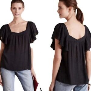 Anthropologie Maeve Black Flutter Sleeve Blouse